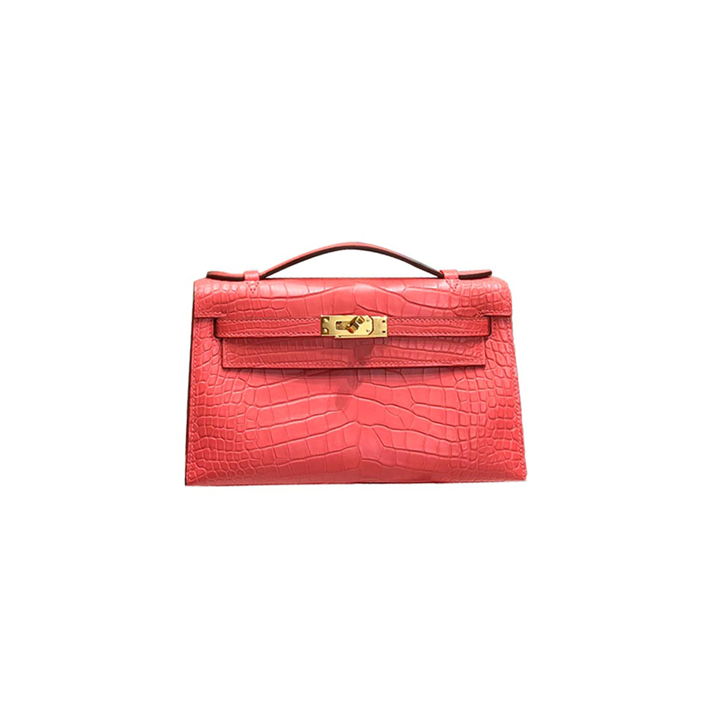 HERMÈS MASTER MINI KELLY BAG MATTE CROCODILE LEATHER CUCKOO RED GOLD BUCKLE (22*14*7cm) 